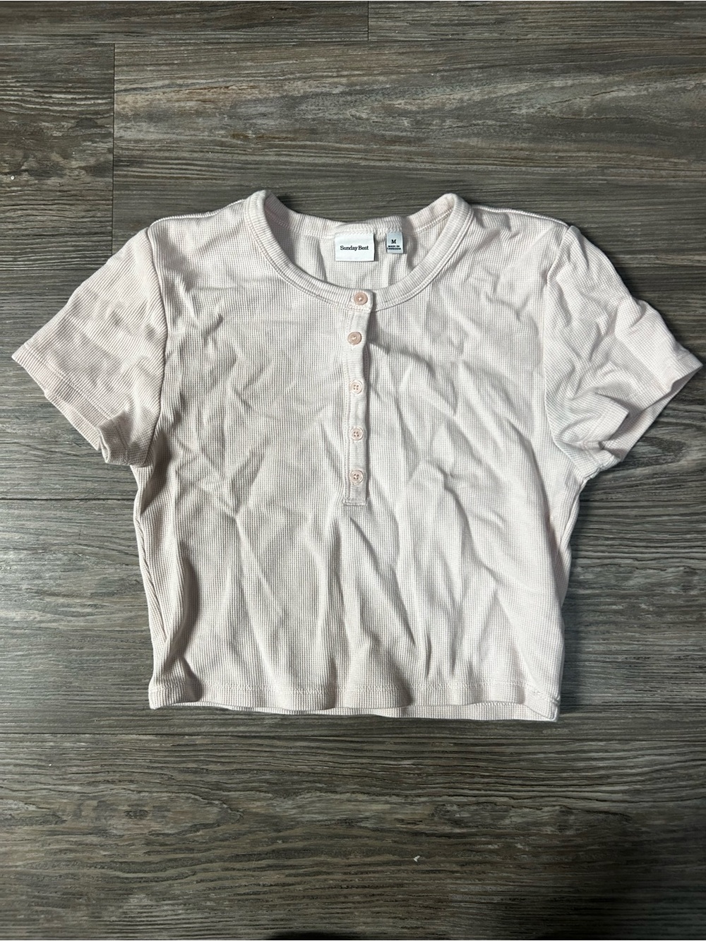 Sunday Best Light Pink Ribbed Henley Crop Top